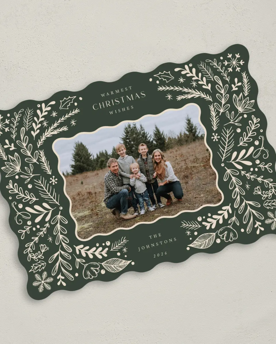 This is a 5" x 7" Christmas Card called Merry Boughs printed in full color on Premium Smooth paper