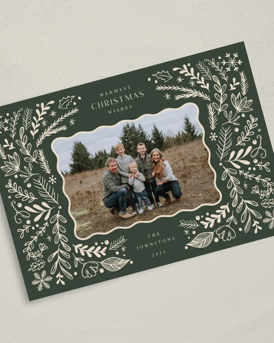 This is a 5" x 7" Christmas Card called Merry Boughs printed in full color on Premium Smooth paper