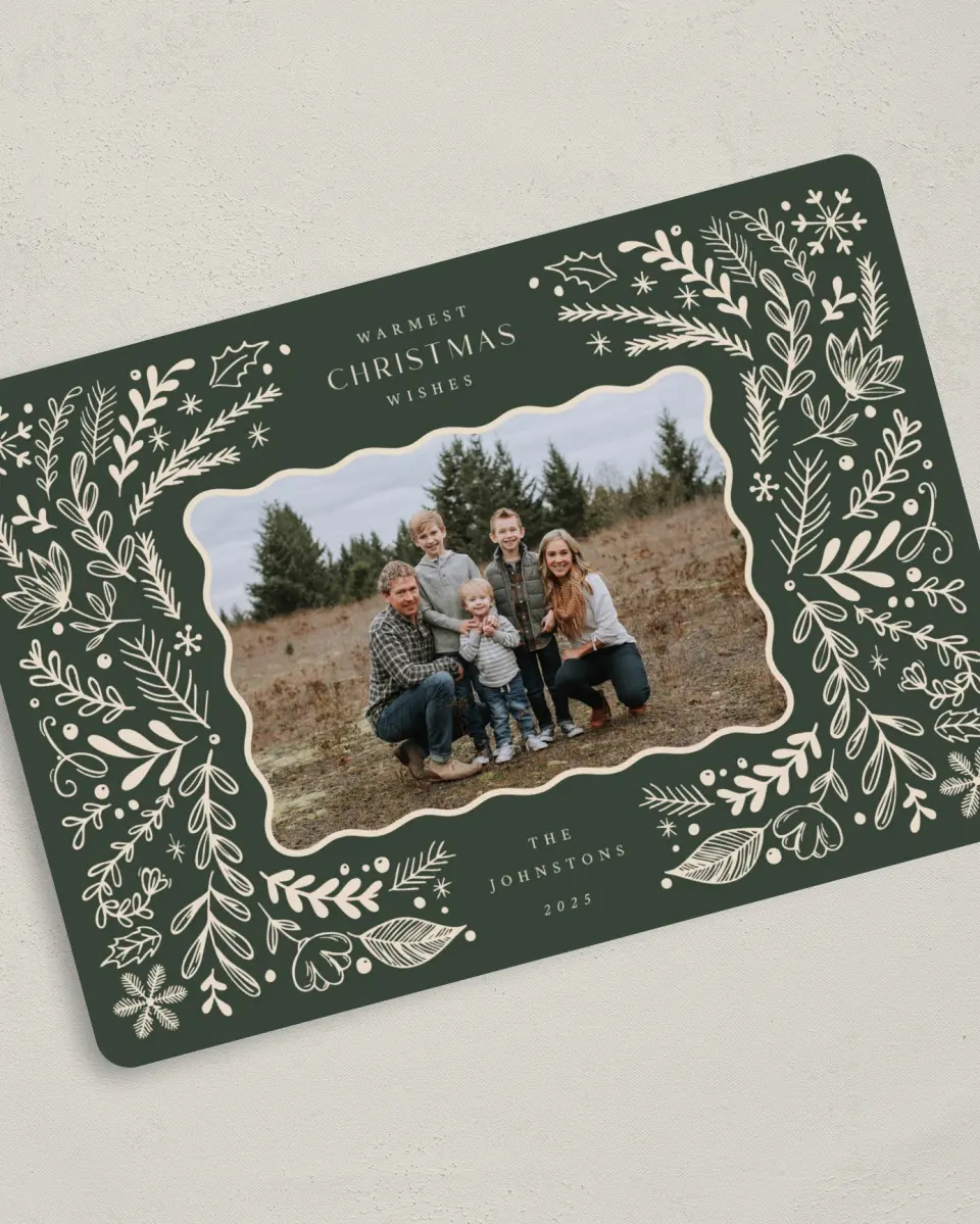 This is a 5" x 7" Christmas Card called Merry Boughs printed in full color on Premium Smooth paper
