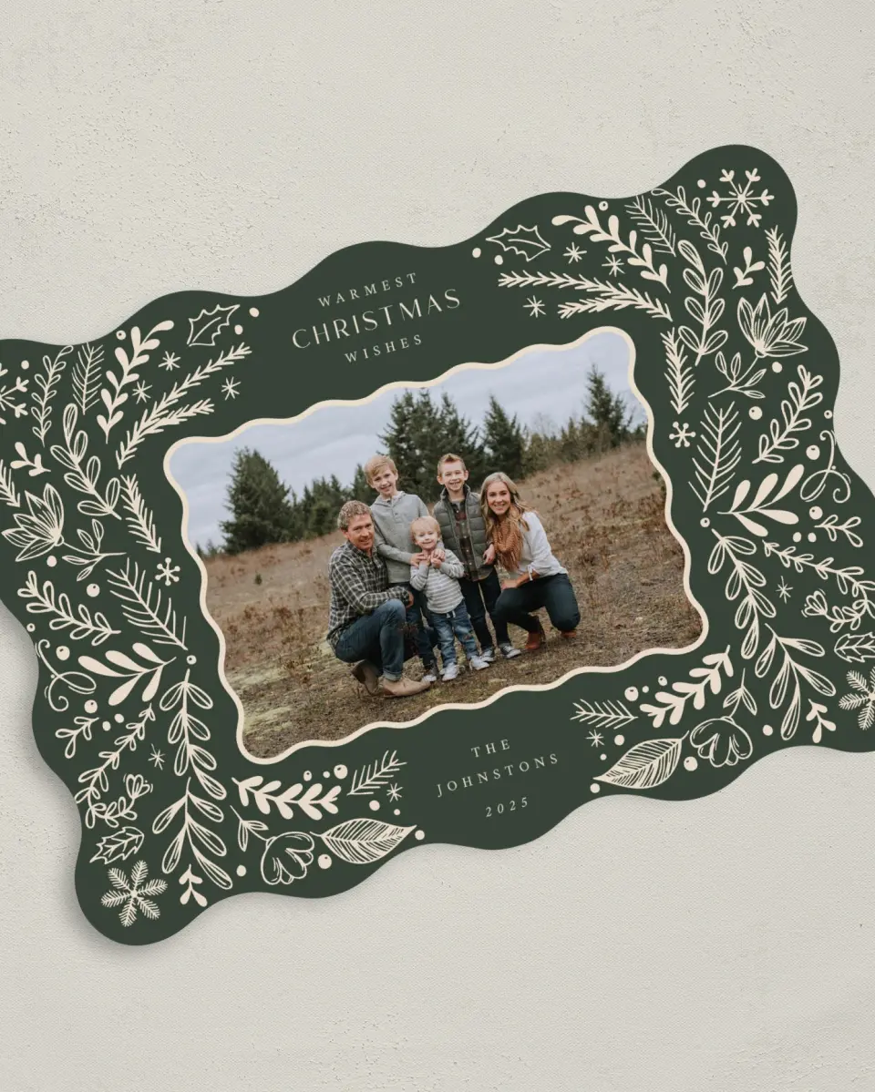 This is a 5" x 7" Christmas Card called Merry Boughs printed in full color on Premium Smooth paper