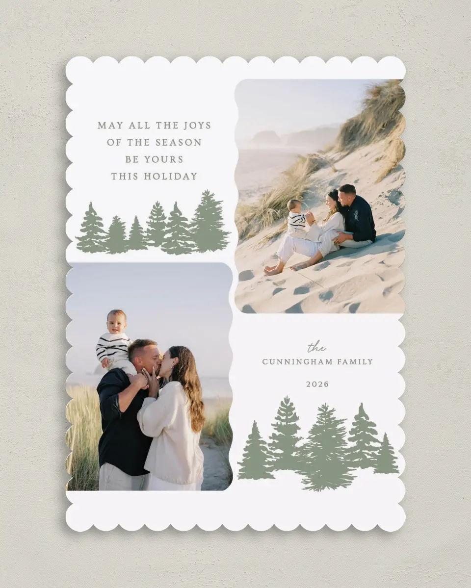 This is a 5" x 7" Christmas Card called Joyful Pines printed in full color on Premium Smooth paper on Premium Smooth paper on Premium Smooth paper