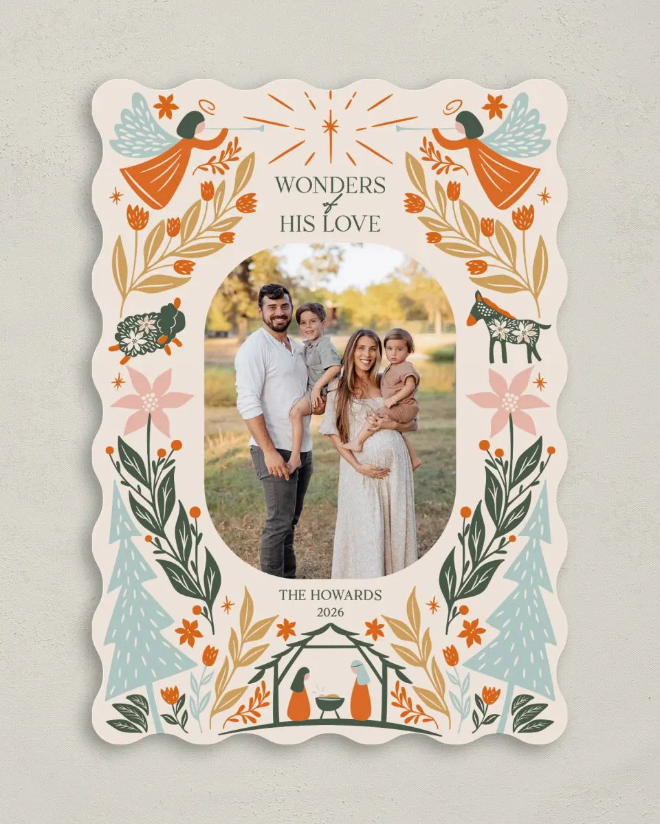 This is a 5" x 7" Christmas Card called Profound Wonders printed in full color with Gold foil on Premium Smooth paper