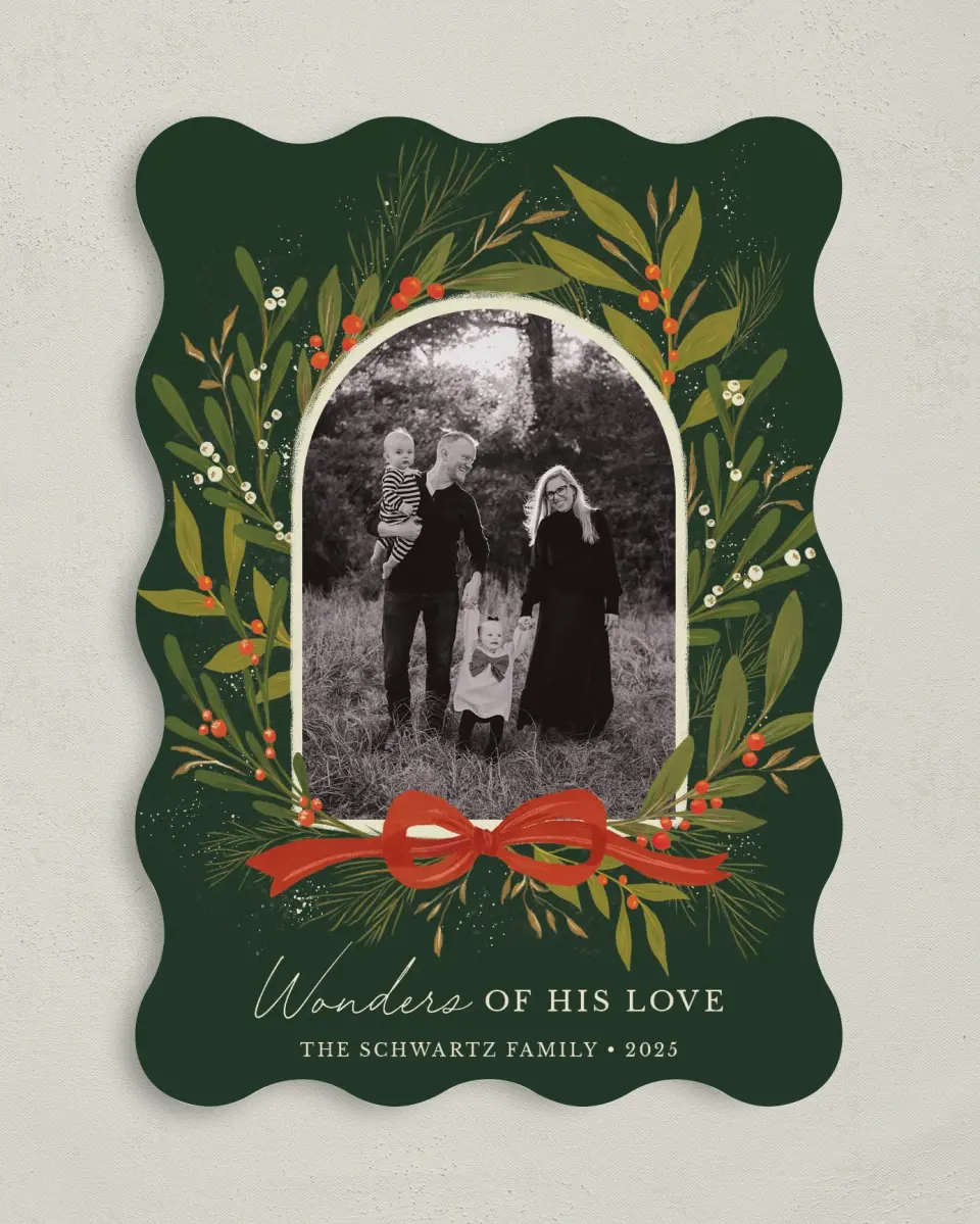 This is a 5" x 7" Christmas Card called Winterberry Wishes printed in full color on Premium Smooth paper