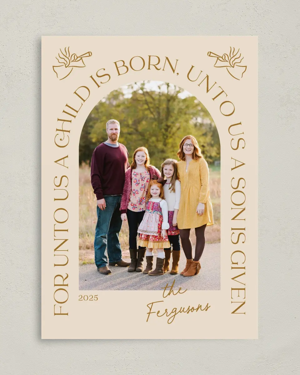 This is a 5" x 7" Christmas Card called Triumphant News printed in full color on Premium Smooth paper