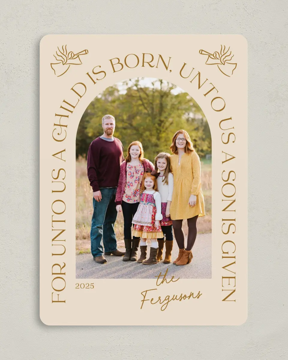 This is a 5" x 7" Christmas Card called Triumphant News printed in full color on Premium Smooth paper