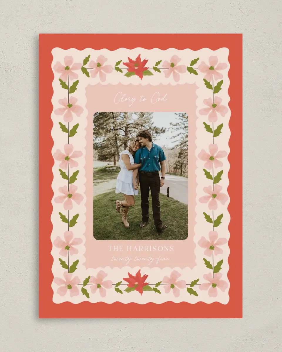 This is a 5" x 7" Christmas Card called Festive Flora printed in full color on Premium Smooth paper