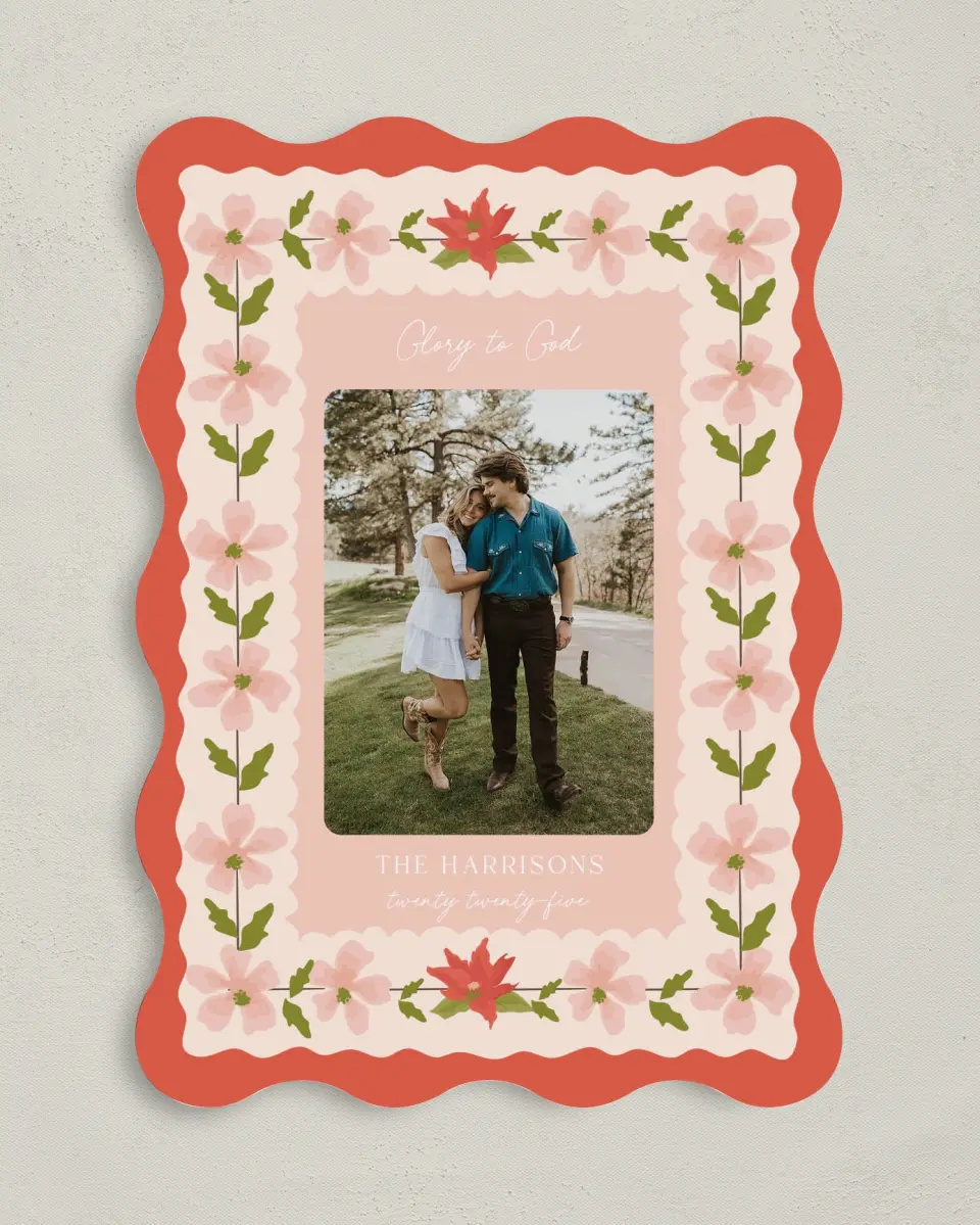 This is a 5" x 7" Christmas Card called Festive Flora printed in full color on Premium Smooth paper