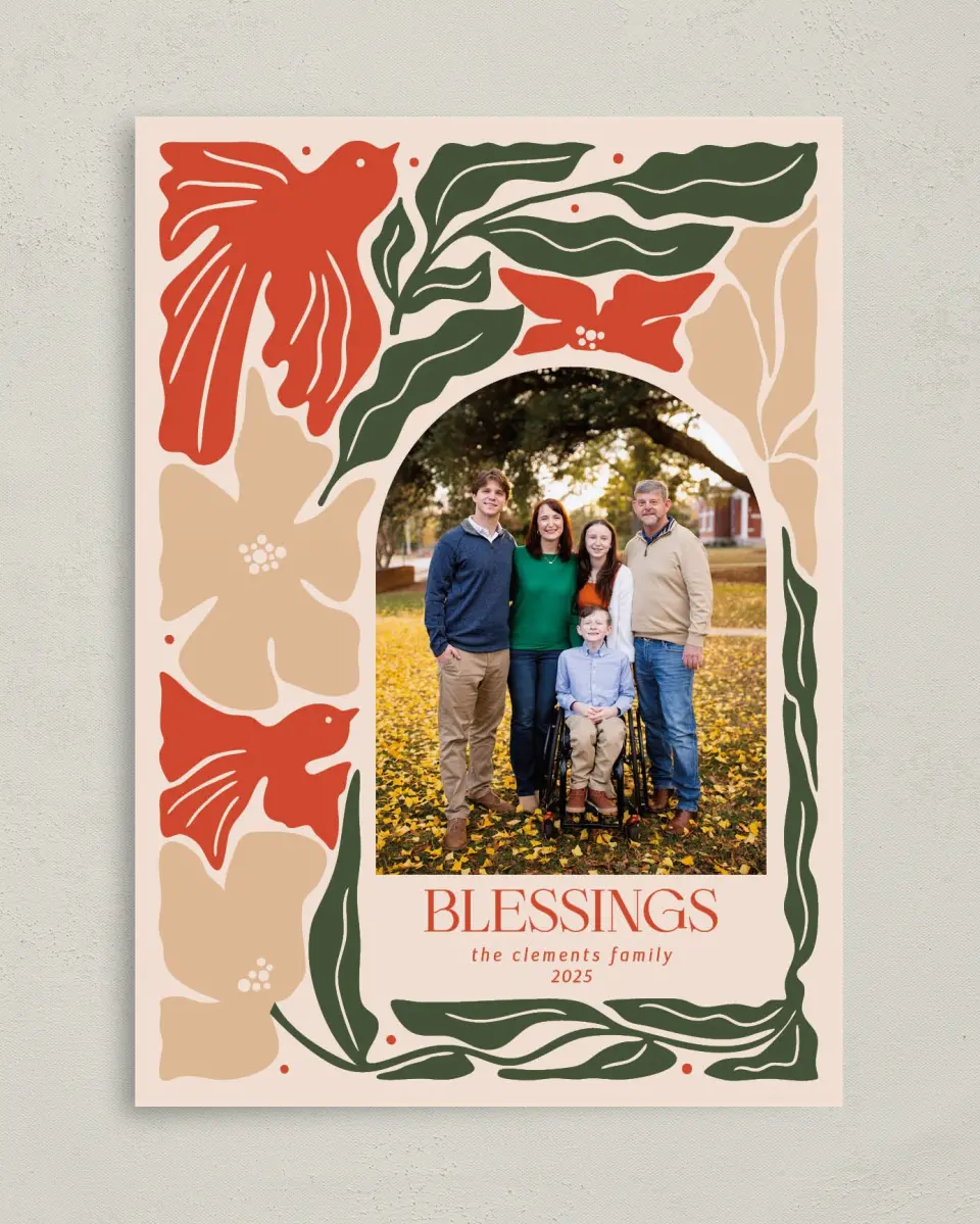 This is a 5" x 7" Christmas Card called Blessings Abound printed in full color on Premium Smooth paper
