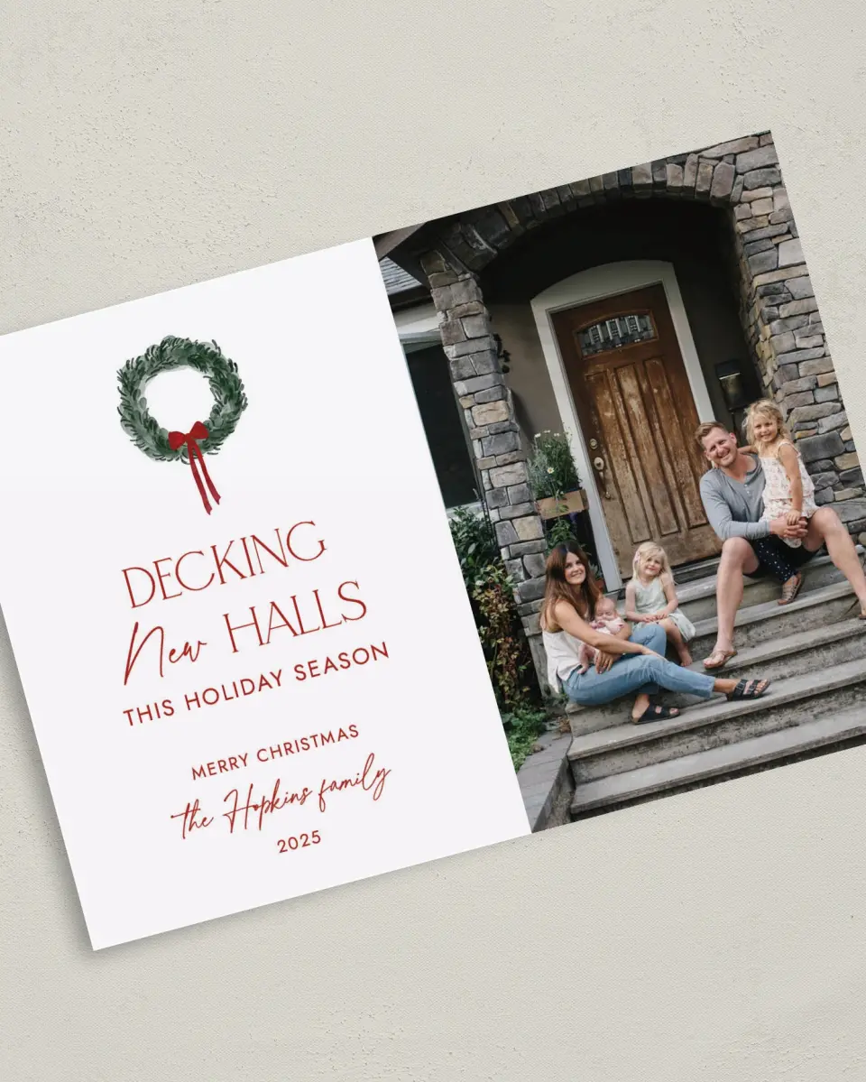 This is a 5" x 7" Christmas Card called Decking New Halls printed in full color on Premium Smooth paper