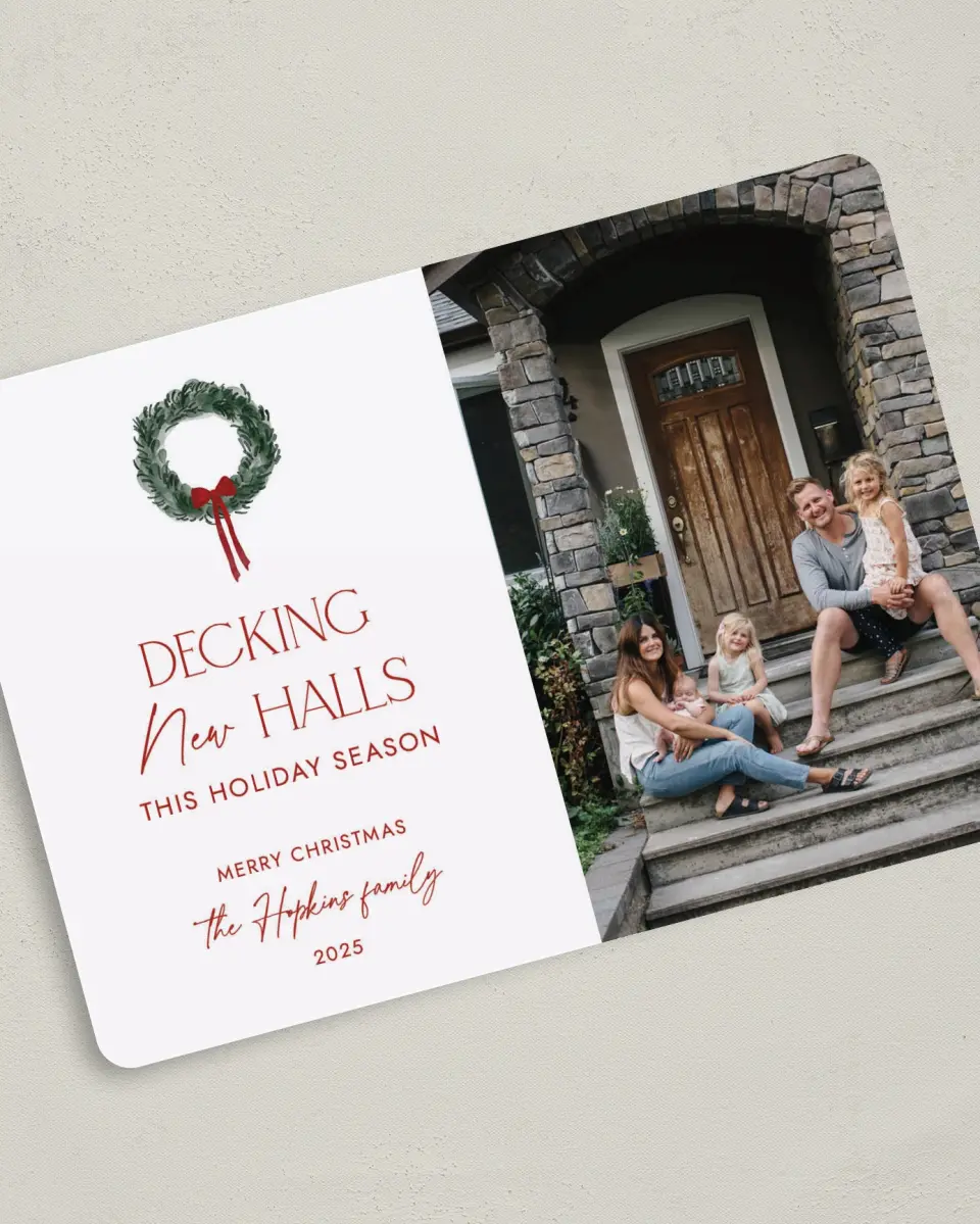 This is a 5" x 7" Christmas Card called Decking New Halls printed in full color on Premium Smooth paper