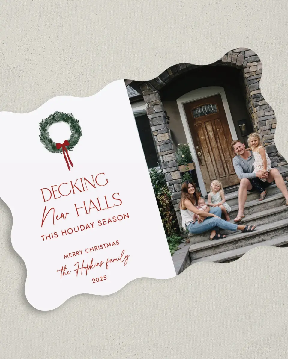 This is a 5" x 7" Christmas Card called Decking New Halls printed in full color on Premium Smooth paper