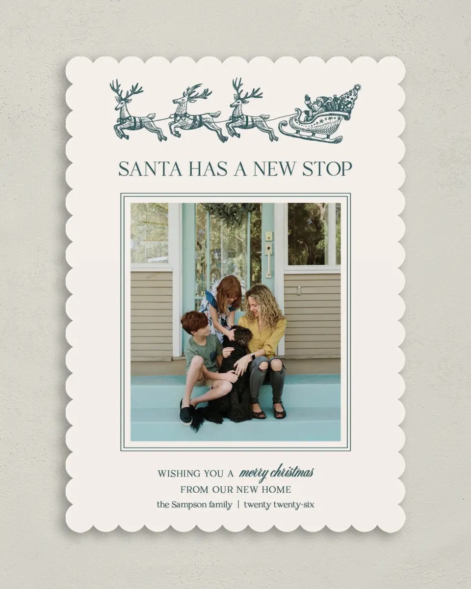 This is a 5" x 7" Christmas Card called Santa's New Stop printed in full color on Premium Smooth paper on Premium Smooth paper on Premium Smooth paper