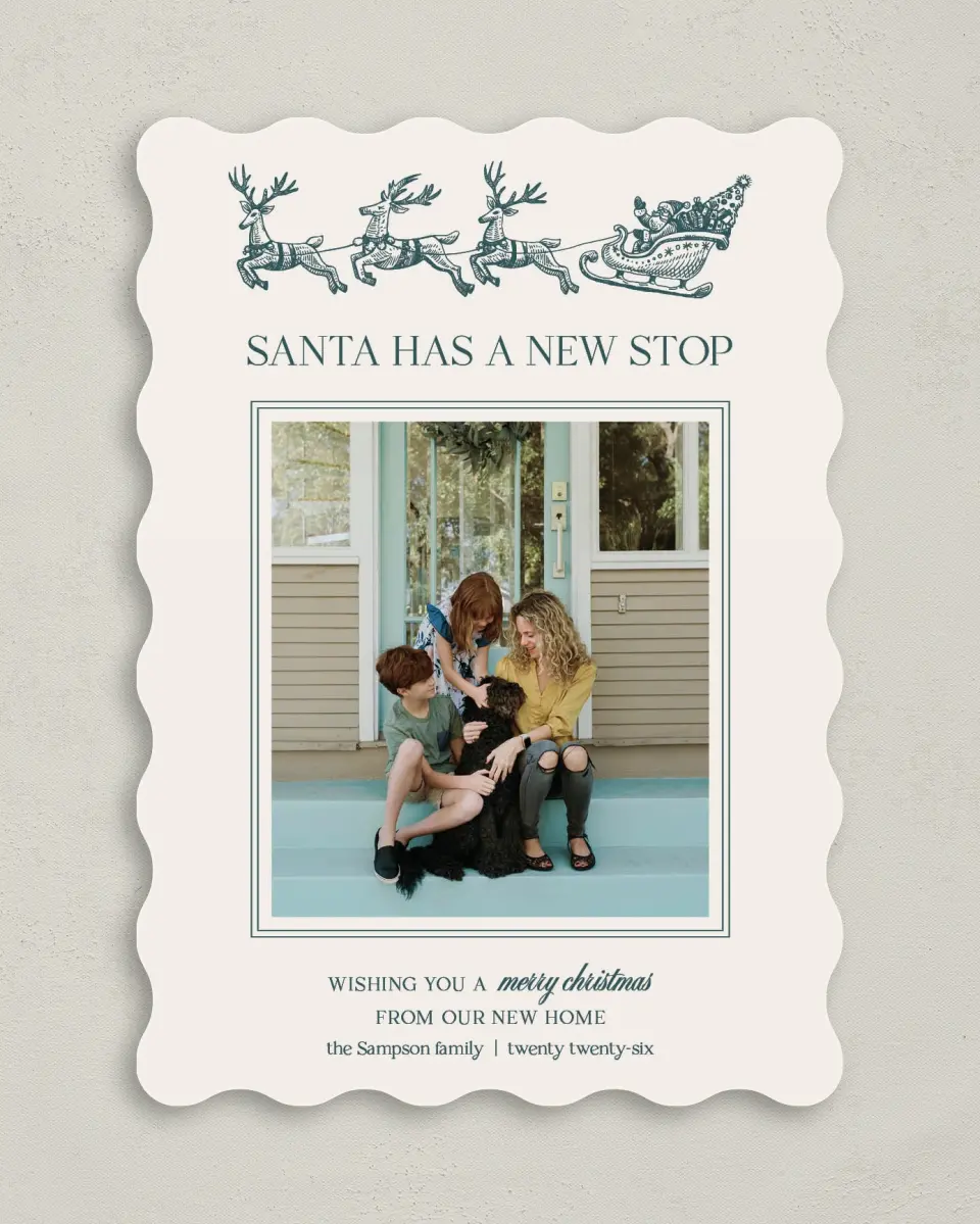 This is a 5" x 7" Christmas Card called Santa's New Stop printed in full color on Premium Smooth paper