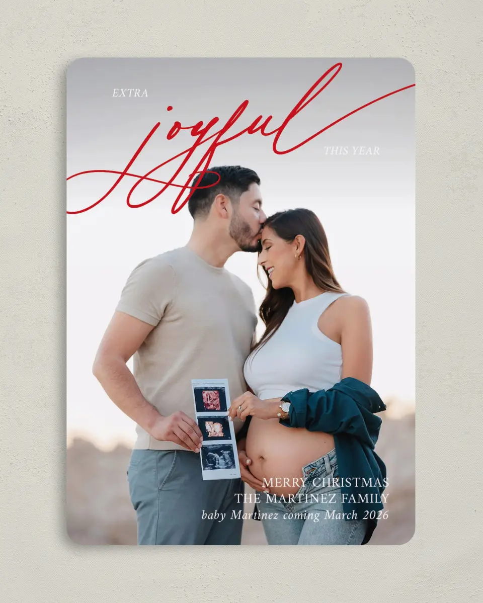 This is a 5" x 7" Christmas Card called Extra Joyful printed in full color on Premium Smooth paper