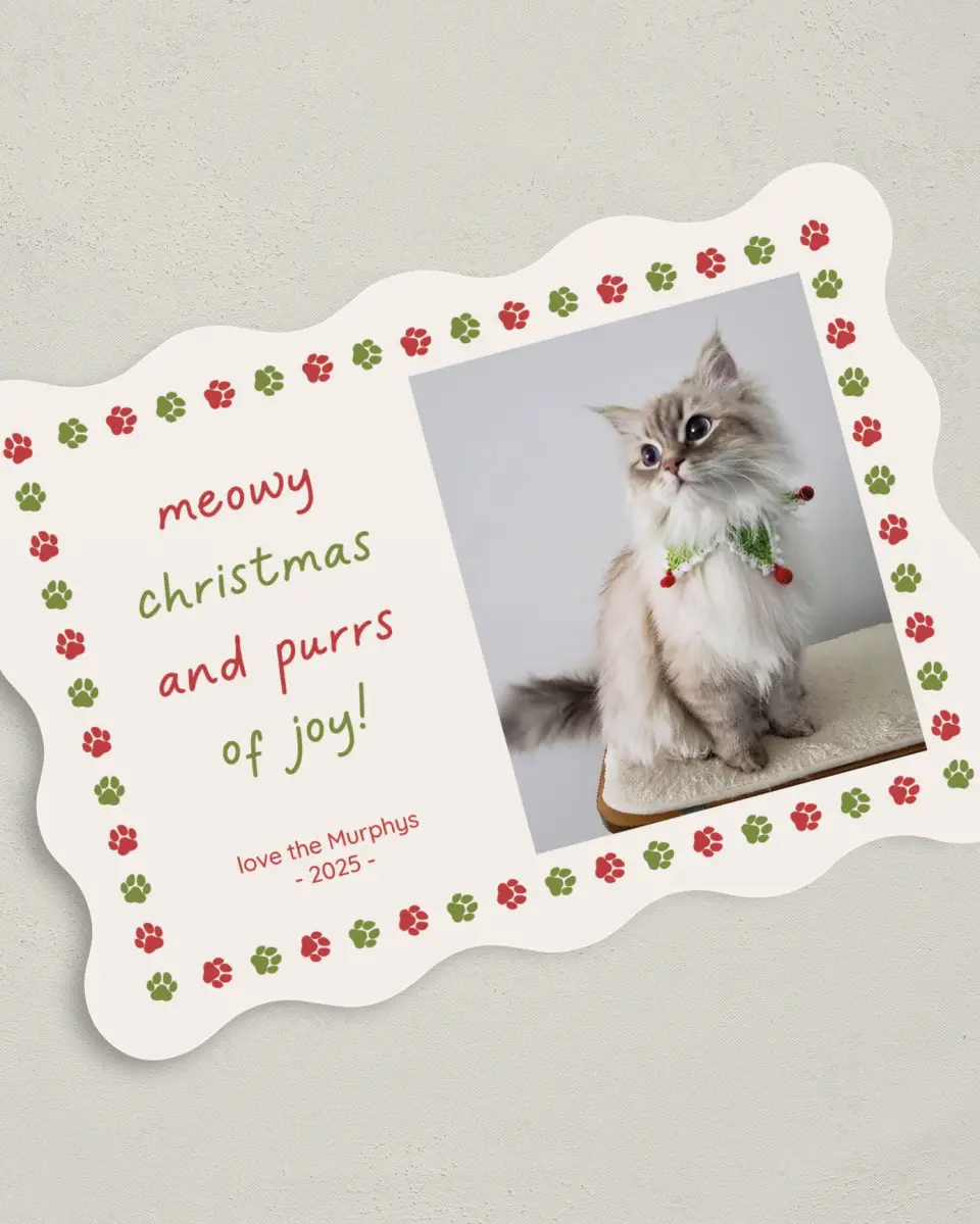 This is a 5" x 7" Christmas Card called Purrs of Joy printed in full color on Premium Smooth paper