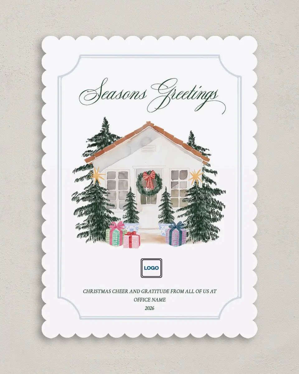This is a 5" x 7" Christmas Card called Seasons Greetings printed in full color on Premium Smooth paper on Premium Smooth paper on Premium Smooth paper
