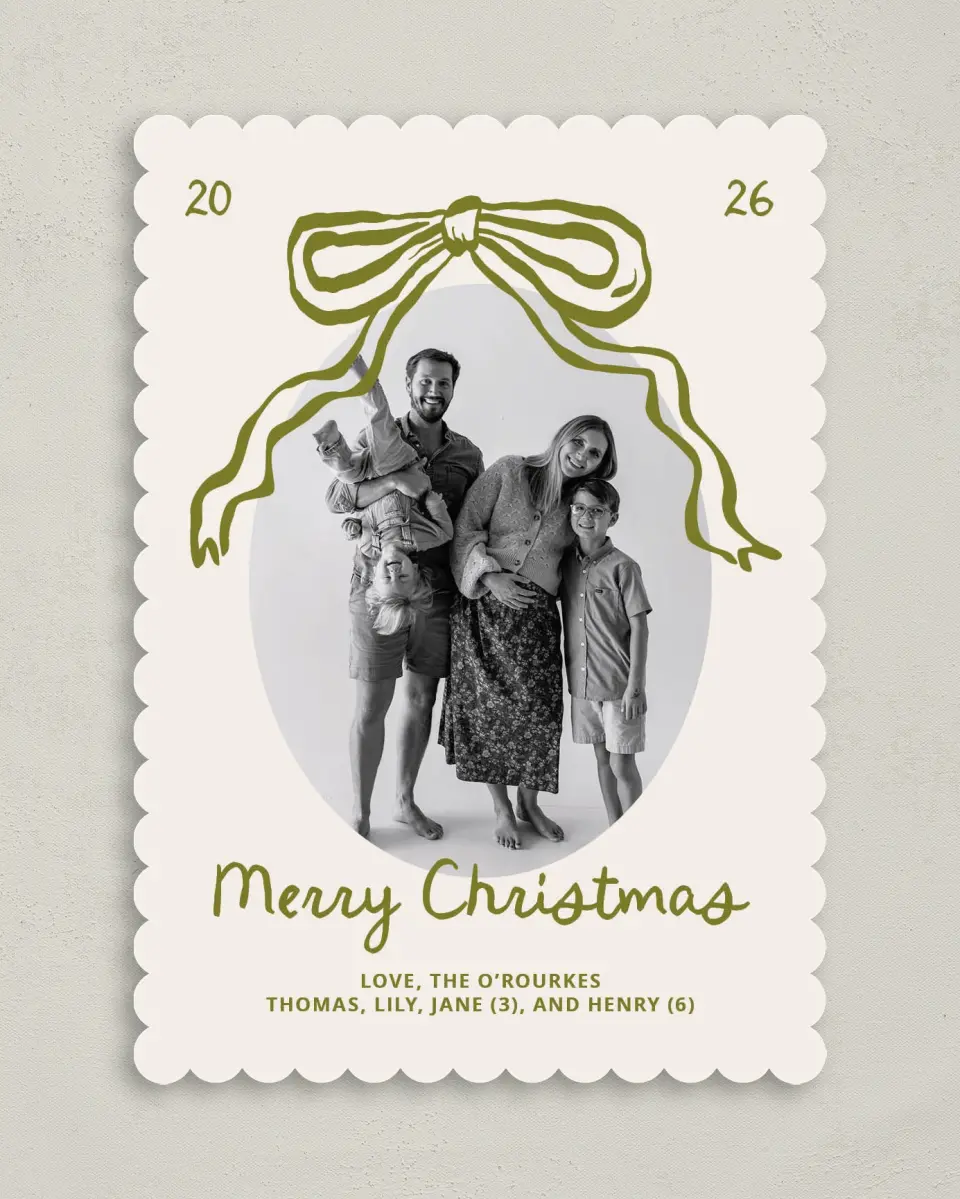 This is a 5" x 7" Christmas Card called Wrapped in Joy printed in full color on Premium Smooth paper on Premium Smooth paper on Premium Smooth paper