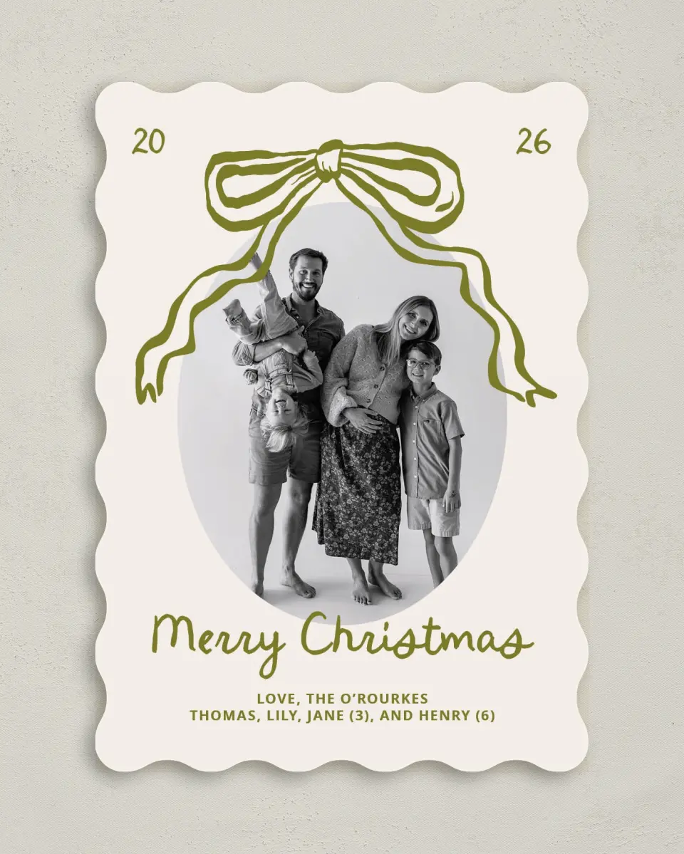 This is a 5" x 7" Christmas Card called Wrapped in Joy printed in full color on Premium Smooth paper