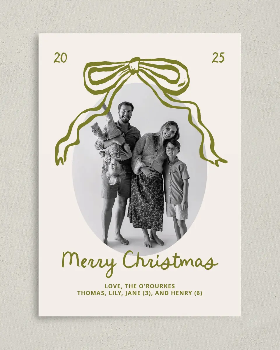 This is a 5" x 7" Christmas Card called Wrapped in Joy printed in full color on Premium Smooth paper
