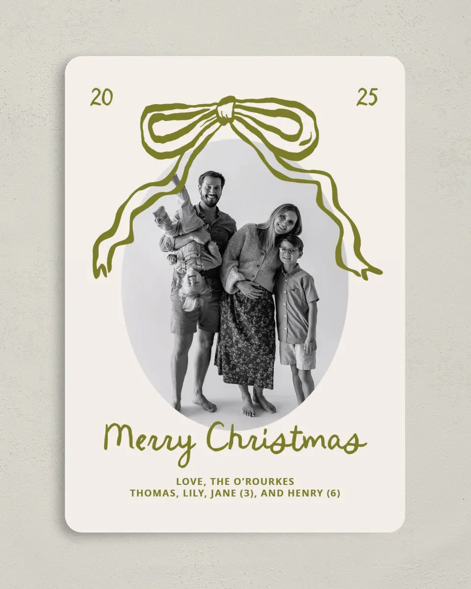 This is a 5" x 7" Christmas Card called Wrapped in Joy printed in full color on Premium Smooth paper