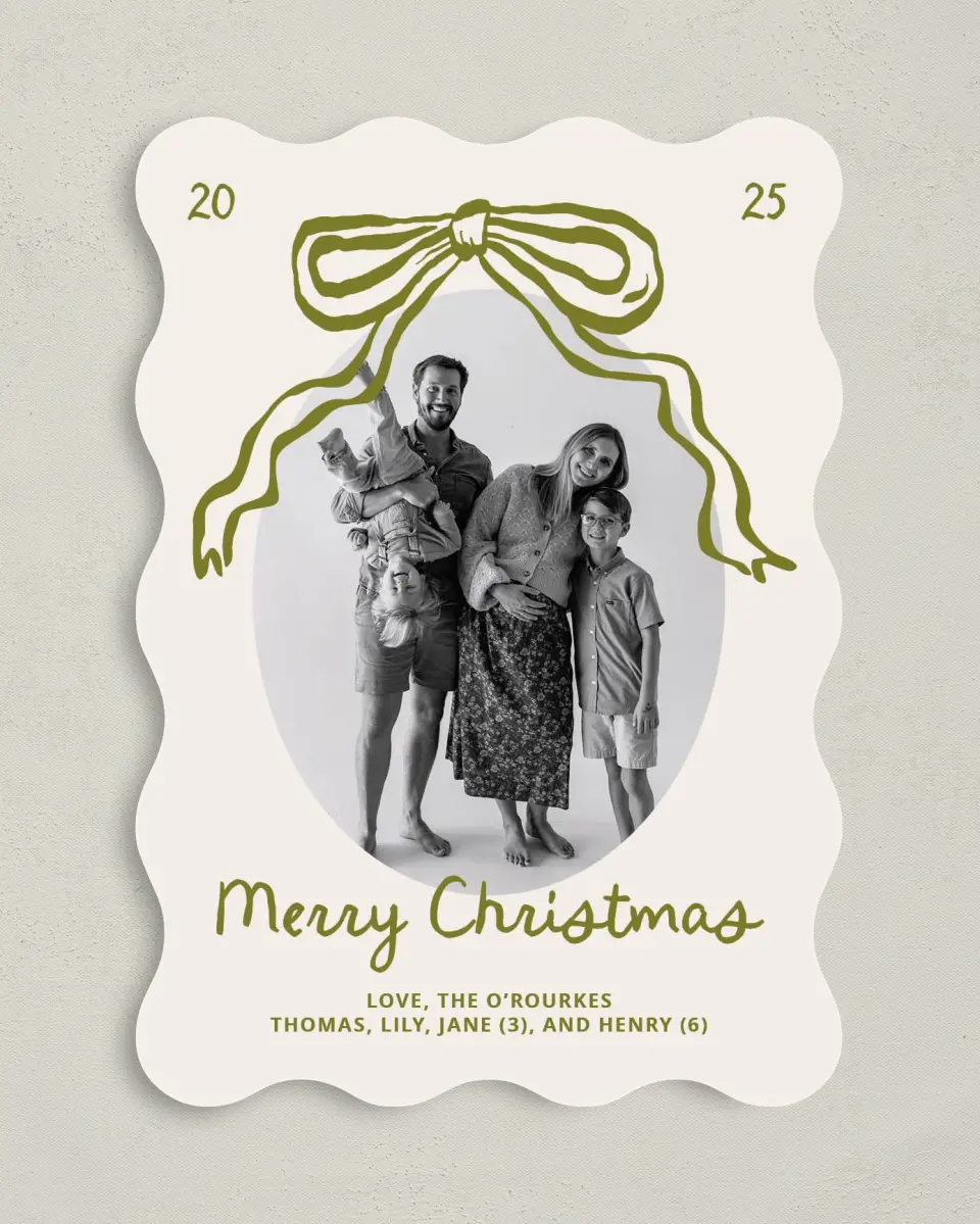 This is a 5" x 7" Christmas Card called Wrapped in Joy printed in full color on Premium Smooth paper