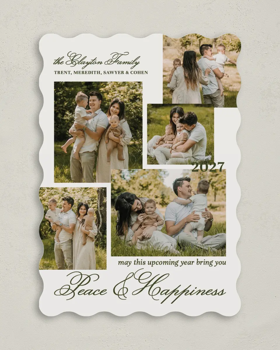 This is a 5" x 7" Christmas Card called Peace & Happiness printed in full color on Premium Smooth paper