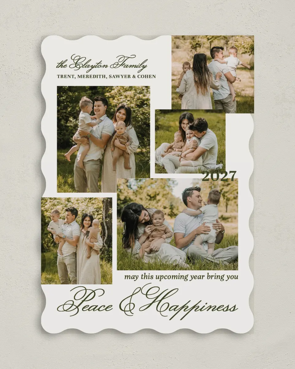 This is a 5" x 7" Christmas Card called Peace & Happiness printed in full color on Premium Smooth paper