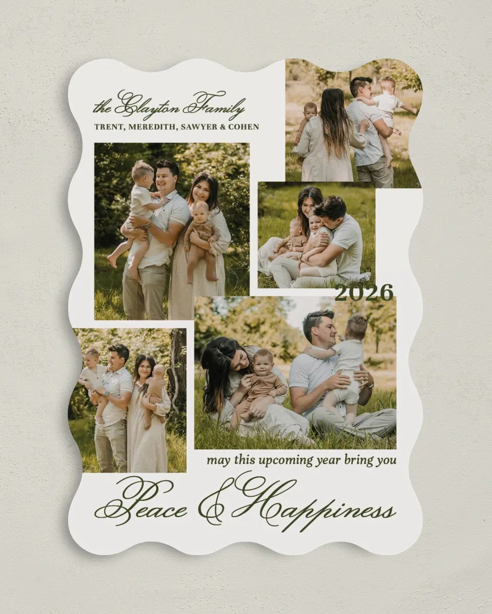 This is a 5" x 7" Christmas Card called Peace & Happiness printed in full color on Premium Smooth paper
