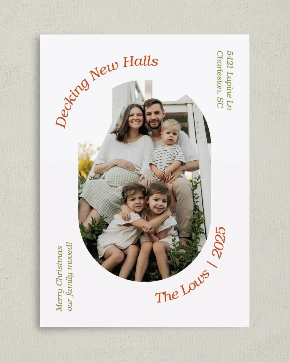 This is a 5" x 7" Christmas Card called Deck New Halls printed in full color on Premium Smooth paper