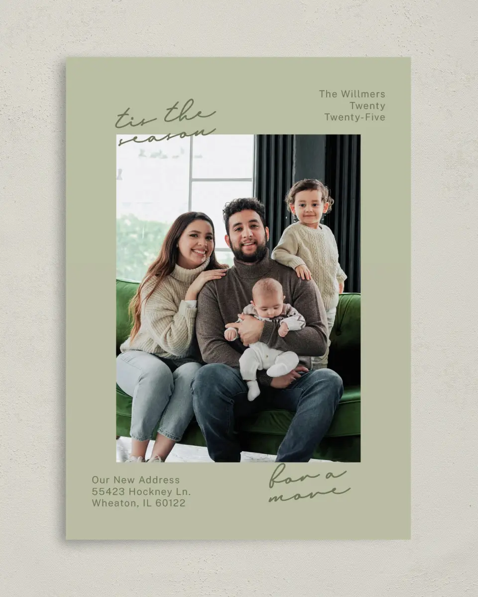This is a 5" x 7" Christmas Card called Season to Move printed in full color on Premium Smooth paper