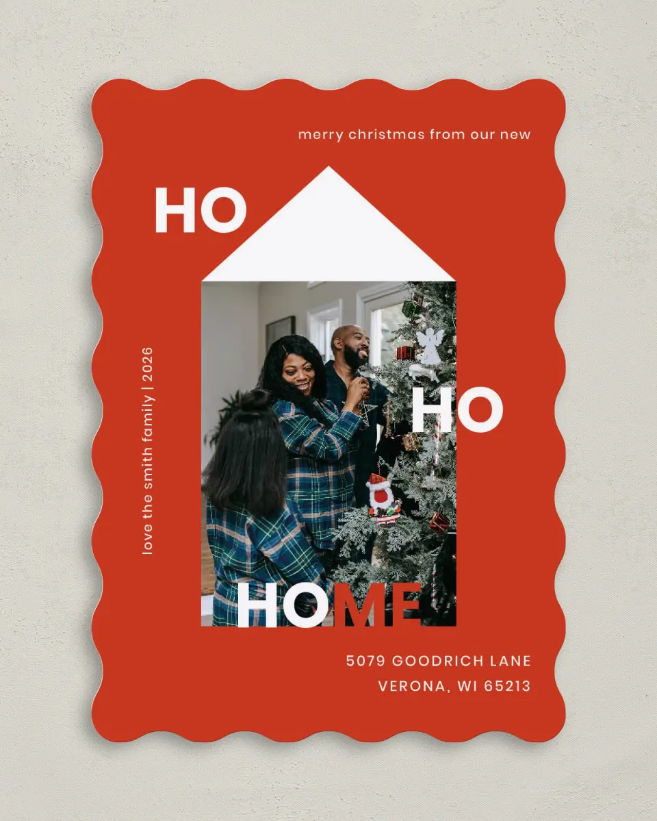This is a 5" x 7" Christmas Card called Ho Ho Home printed in full color on Premium Smooth paper