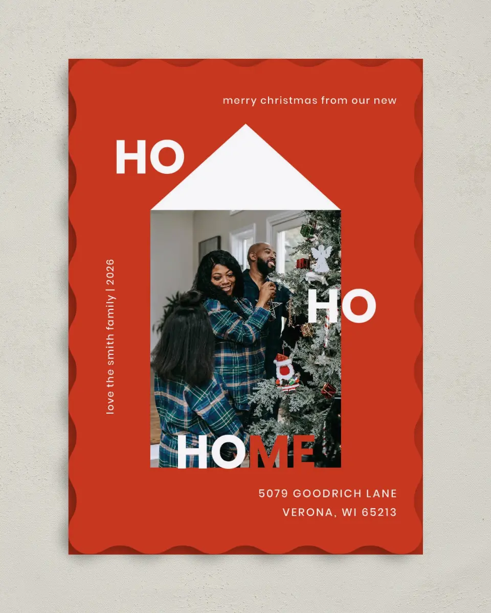 This is a 5" x 7" Christmas Card called Ho Ho Home printed in full color on Premium Smooth paper