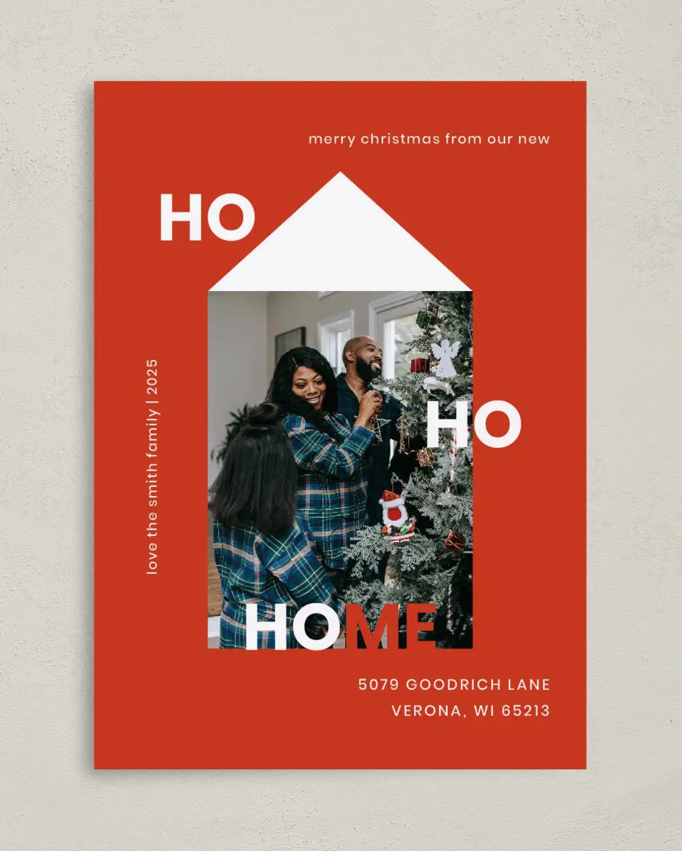 This is a 5" x 7" Christmas Card called Ho Ho Home printed in full color on Premium Smooth paper