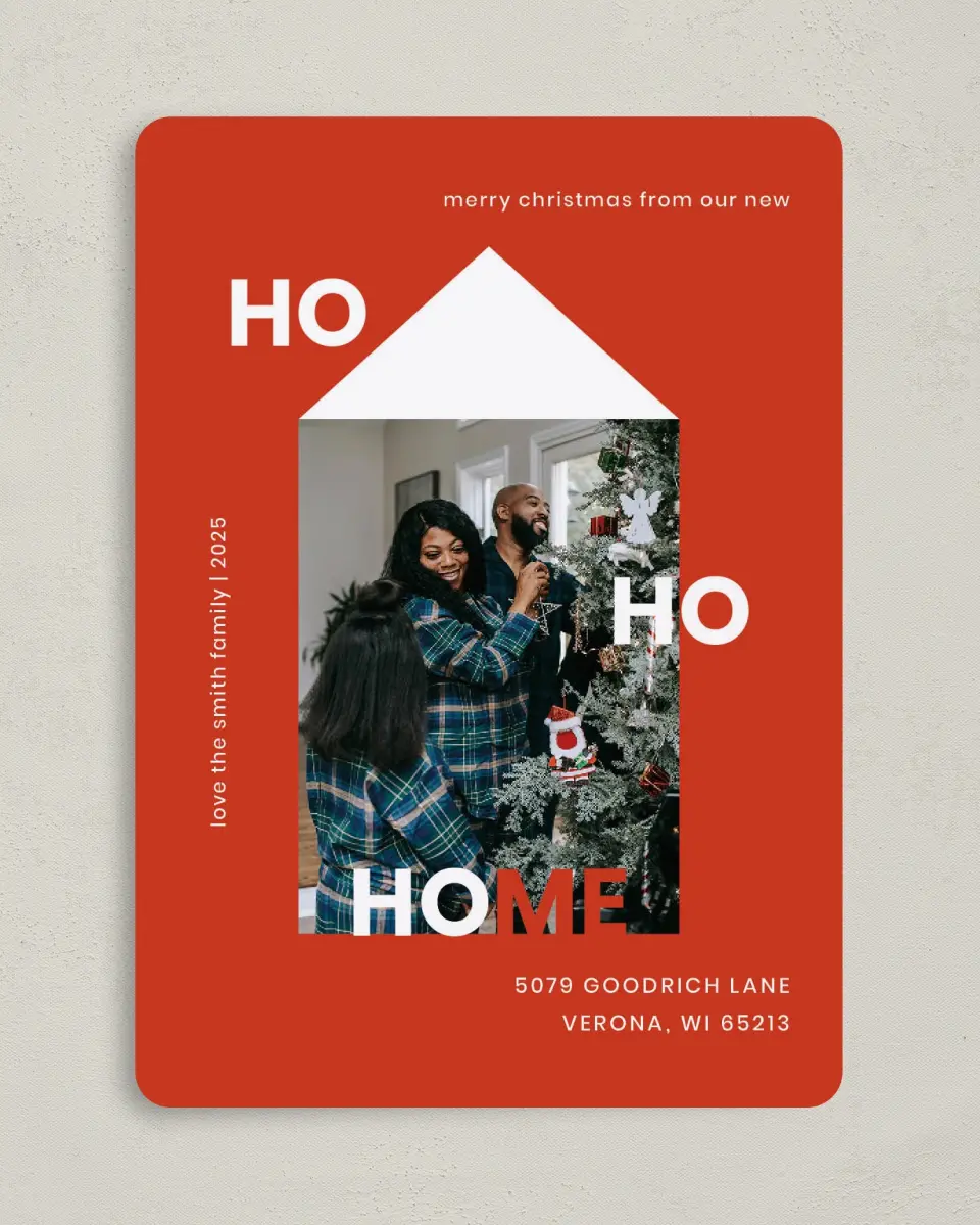 This is a 5" x 7" Christmas Card called Ho Ho Home printed in full color on Premium Smooth paper