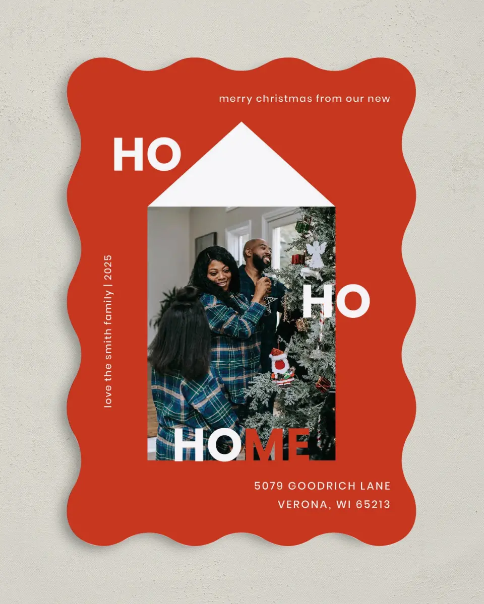 This is a 5" x 7" Christmas Card called Ho Ho Home printed in full color on Premium Smooth paper