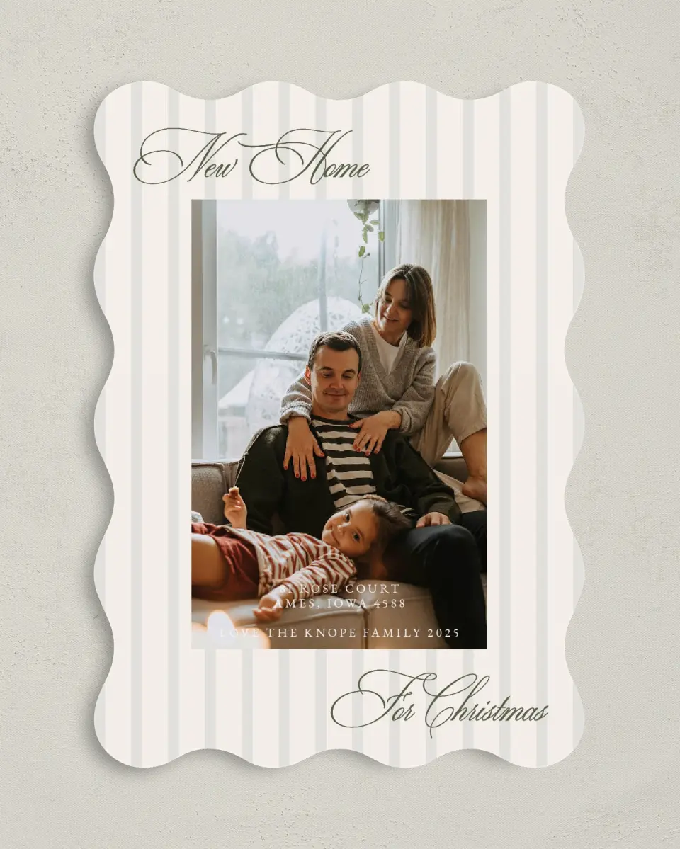 This is a 5" x 7" Christmas Card called New Abode printed in full color on Premium Smooth paper