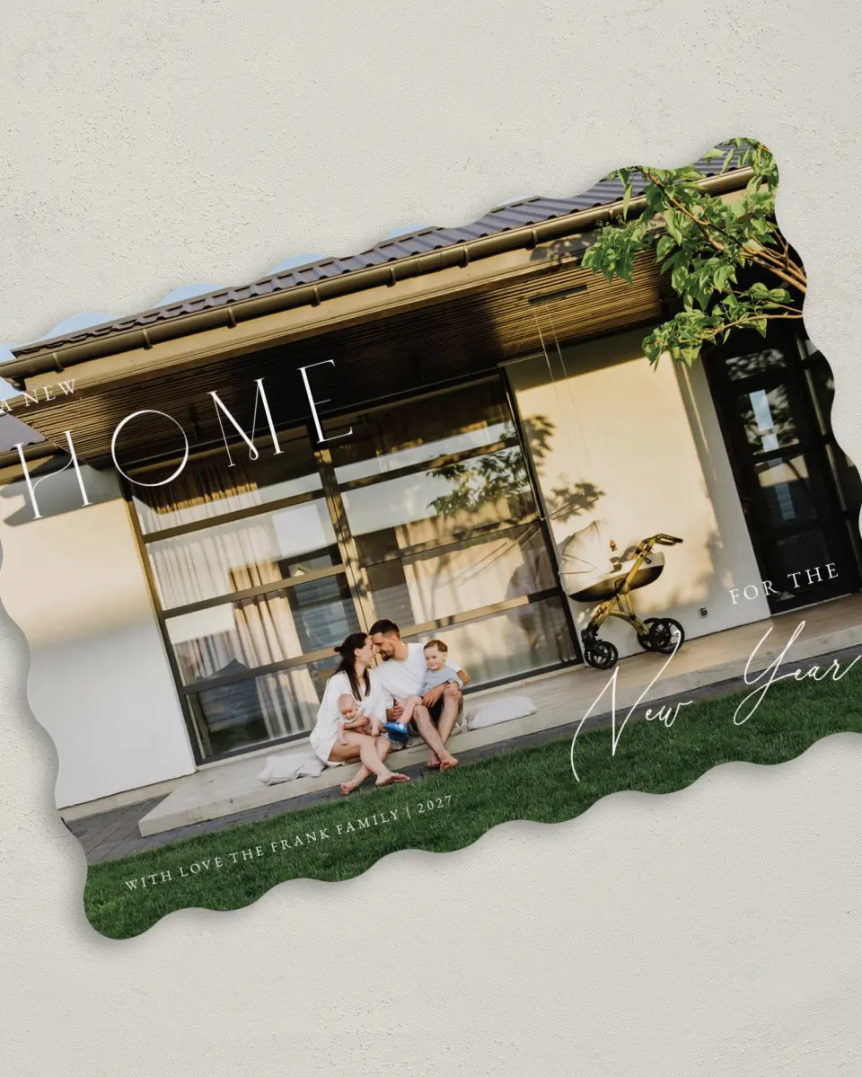 This is a 5" x 7" Christmas Card called New Home New Year printed in full color on Premium Smooth paper