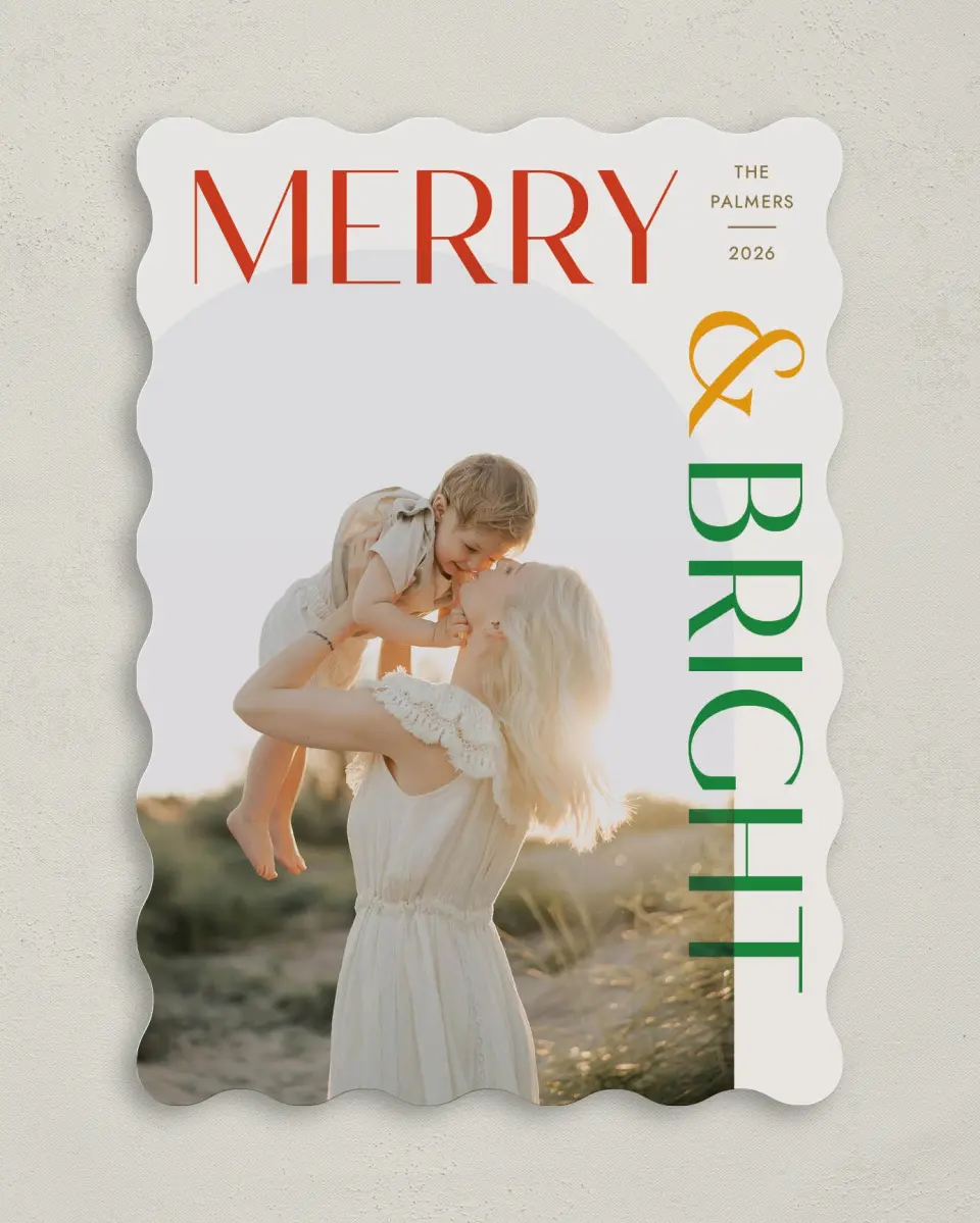 This is a 5" x 7" Christmas Card called Bold & Bright printed in full color with Gold foil on Premium Smooth paper