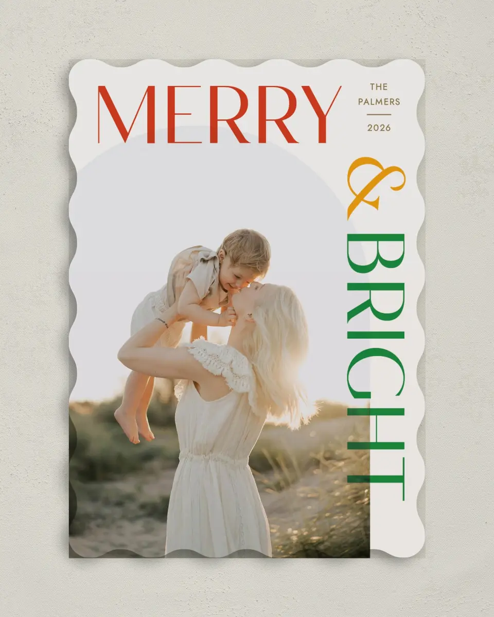 This is a 5" x 7" Christmas Card called Bold & Bright printed in full color with Gold foil on Premium Smooth paper