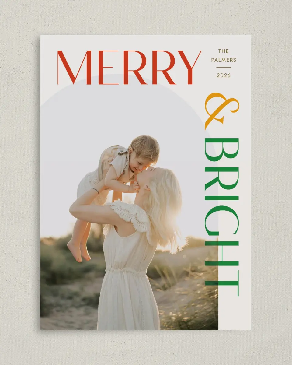 This is a 5" x 7" Christmas Card called Bold & Bright printed in full color with Gold foil on Premium Smooth paper