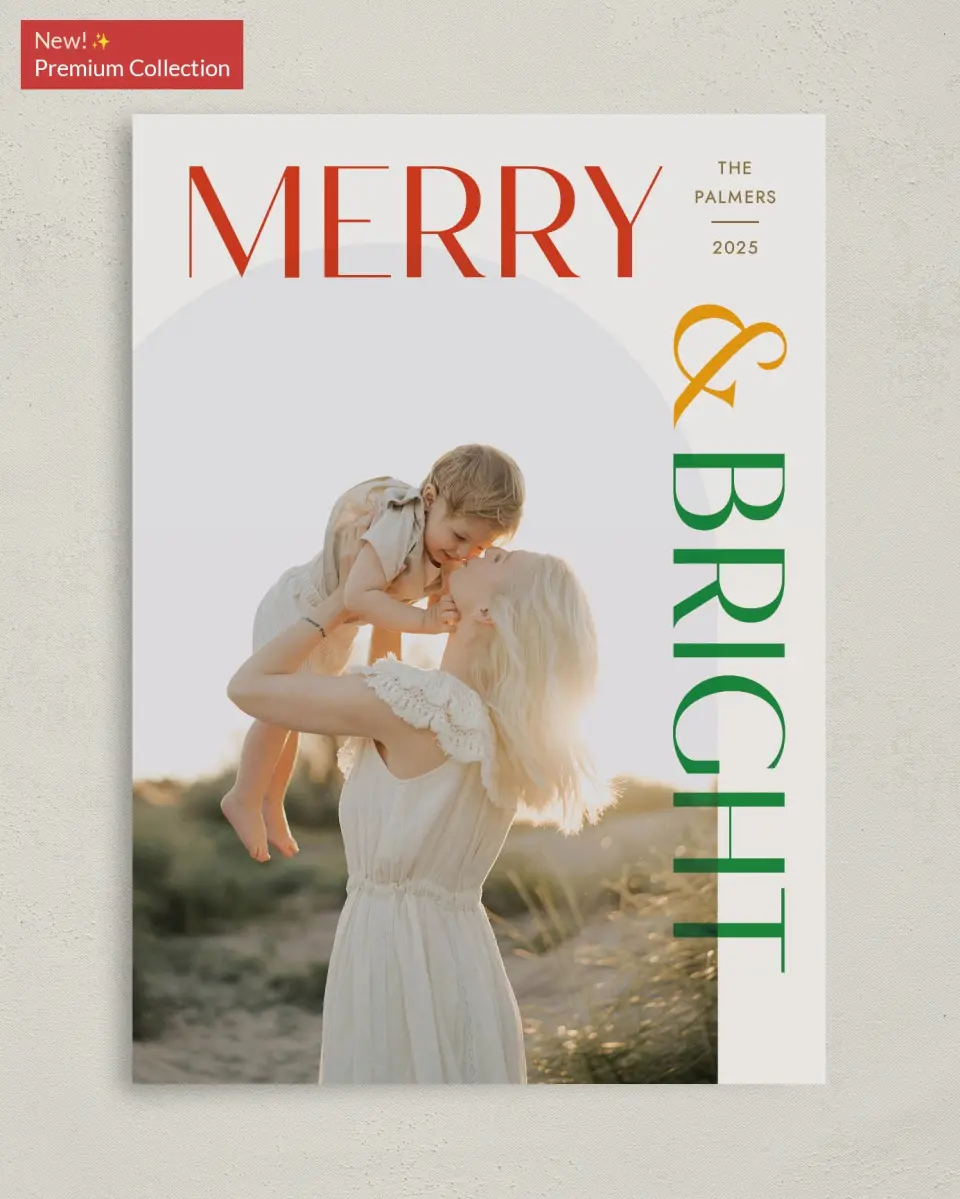 This is a 5" x 7" Christmas Card called Bold & Bright printed in full color with Gold foil on Premium Smooth paper