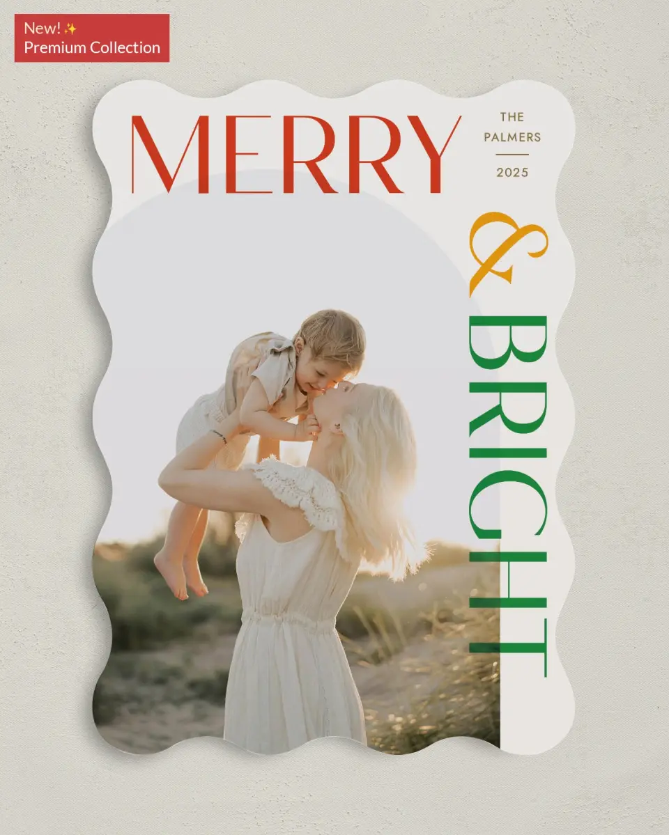 This is a 5" x 7" Christmas Card called Bold & Bright printed in full color with Gold foil on Premium Smooth paper