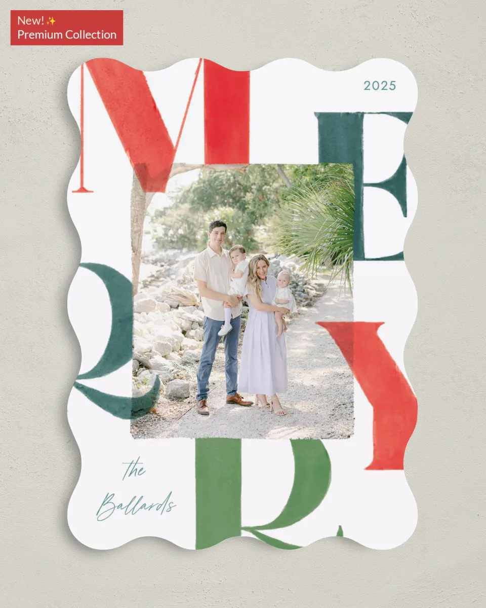 This is a 5" x 7" Christmas Card called Bright Tidings printed in full color with Gold foil on Premium Smooth paper