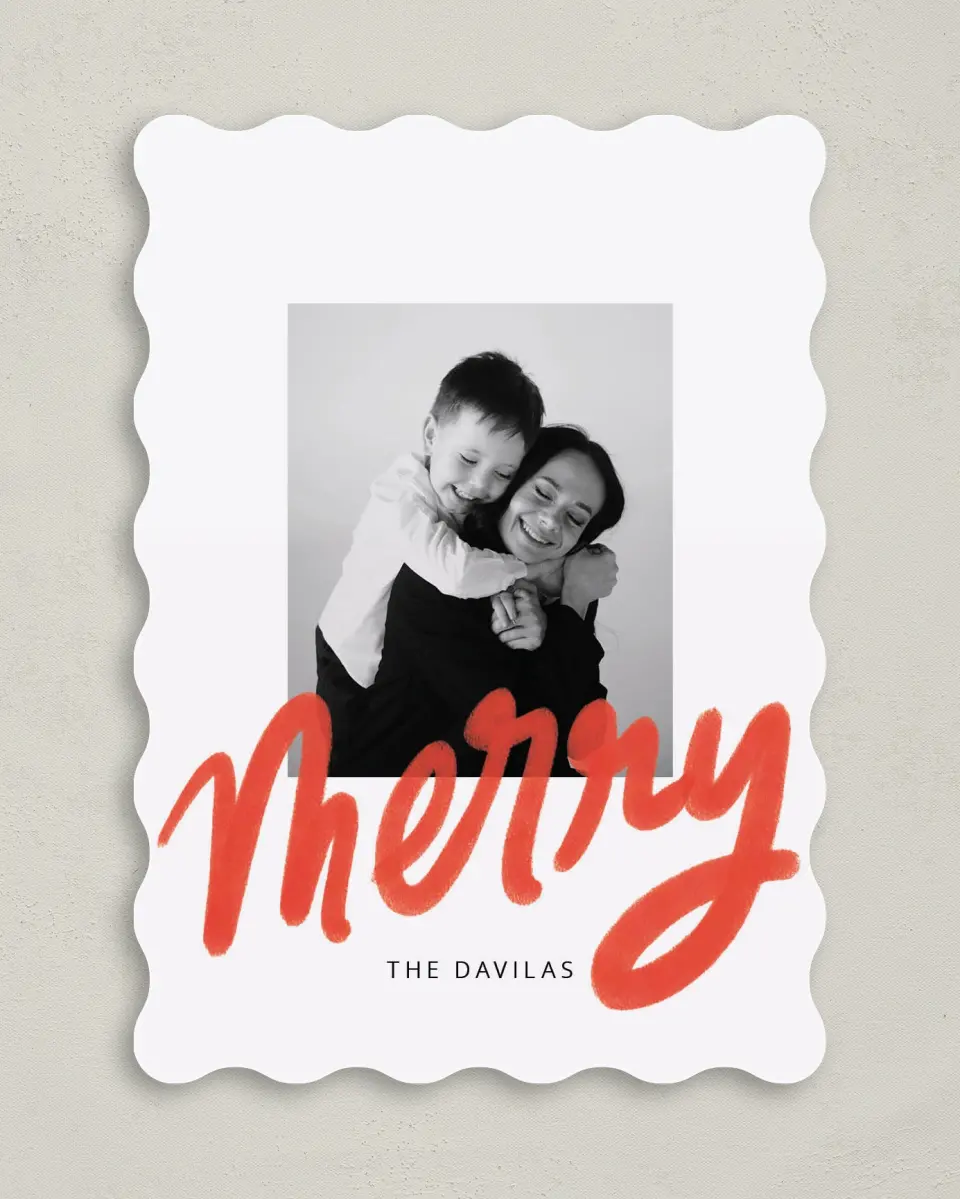 This is a 5" x 7" Christmas Card called So Merry printed in full color with Gold foil on Premium Smooth paper