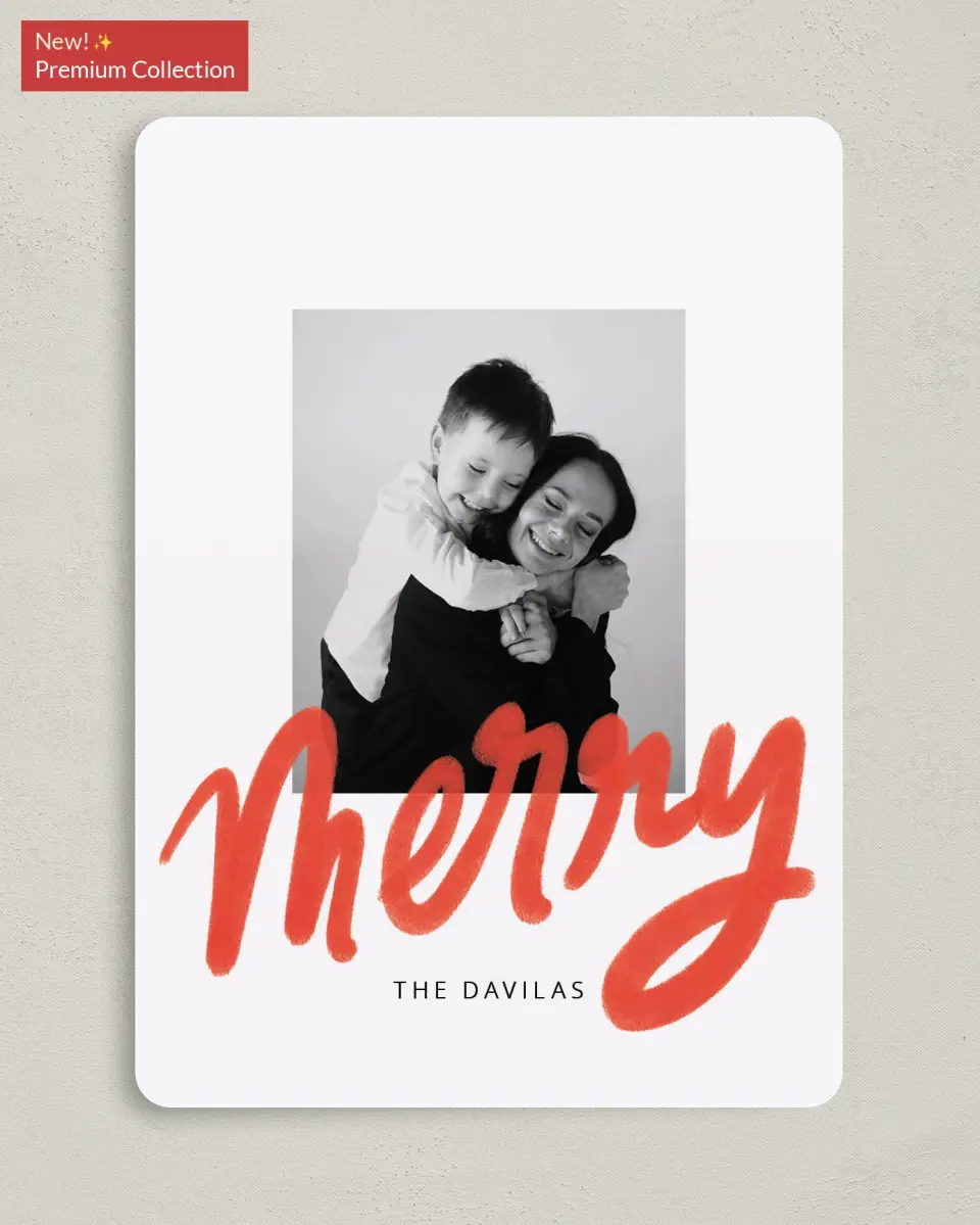 This is a 5" x 7" Christmas Card called So Merry printed in full color with Gold foil on Premium Smooth paper
