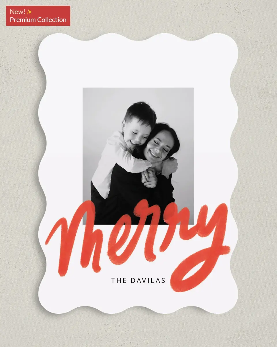 This is a 5" x 7" Christmas Card called So Merry printed in full color with Gold foil on Premium Smooth paper