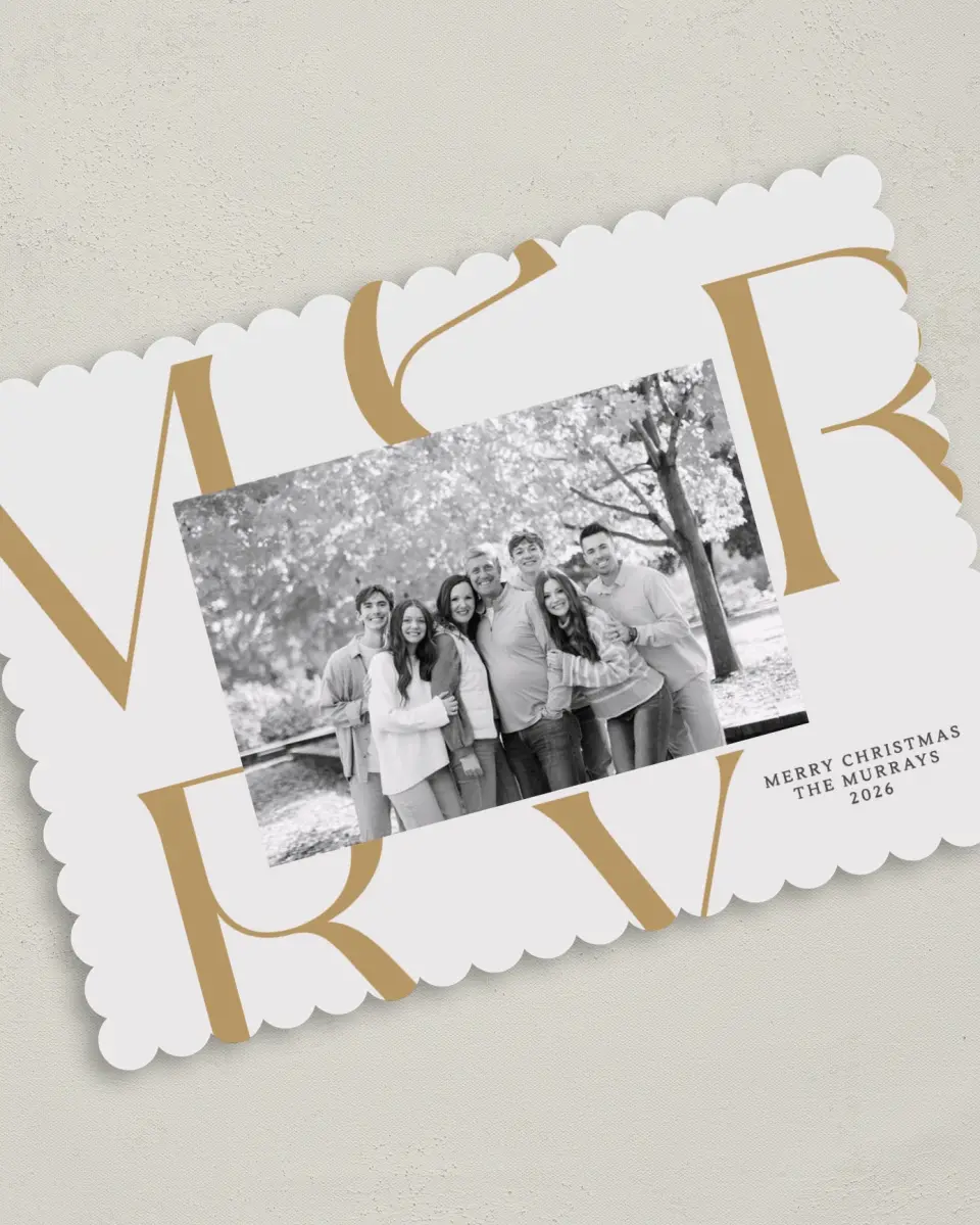 This is a 5" x 7" Christmas Card called Very Merry printed in full color with Gold foil on Premium Smooth paper on Premium Smooth paper on Premium Smooth paper