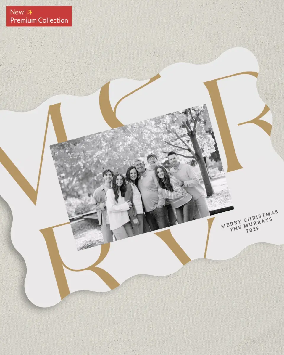 This is a 5" x 7" Christmas Card called Very Merry printed in full color with Gold foil on Premium Smooth paper