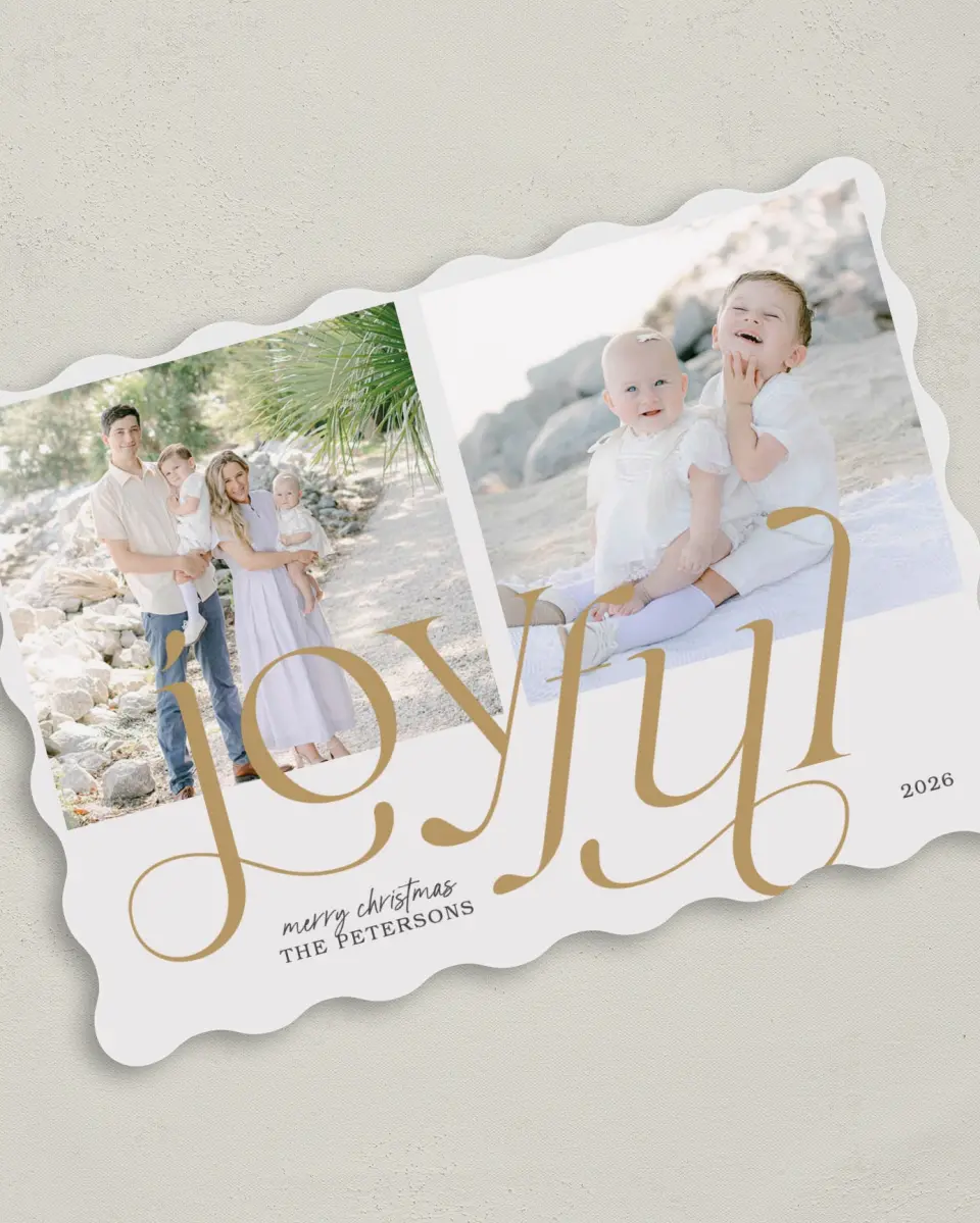 This is a 5" x 7" Christmas Card called Joyful printed in full color on Premium Smooth paper