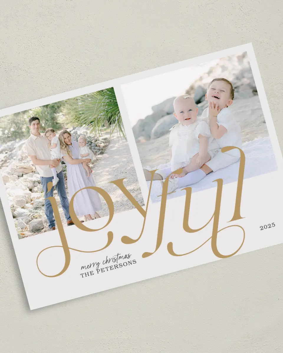 This is a 5" x 7" Christmas Card called Joyful printed in full color on Premium Smooth paper